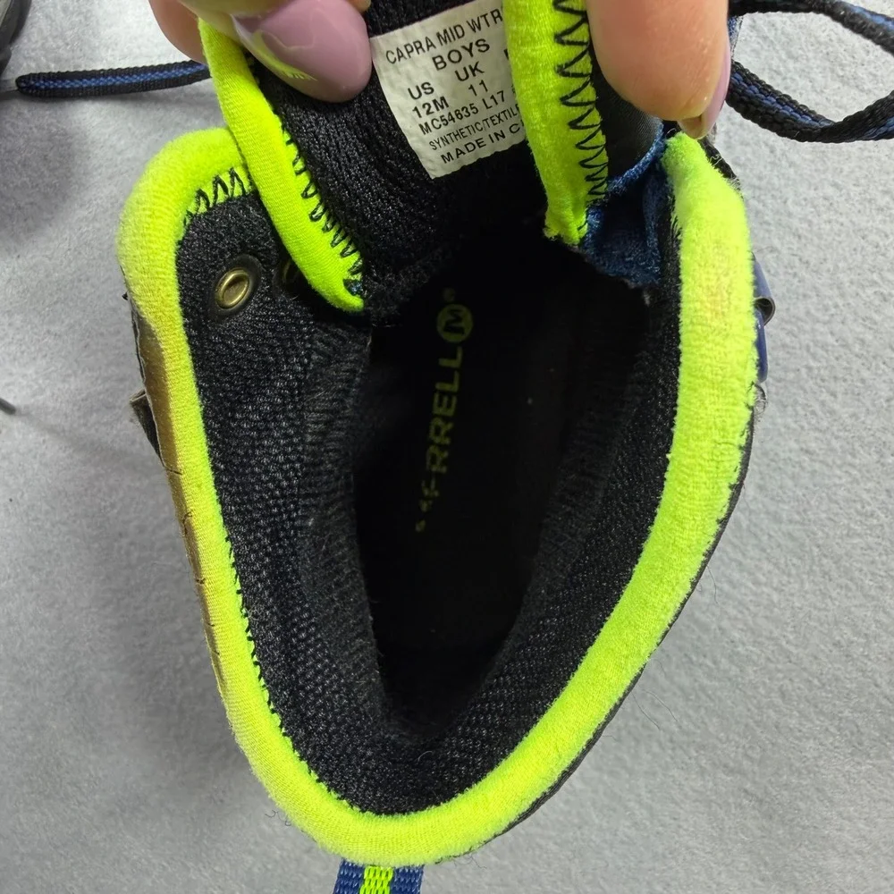 Merrell Capra Mid WTRPF Boys Hiking Boots Grey Blue Lime MC54635 Size 12M